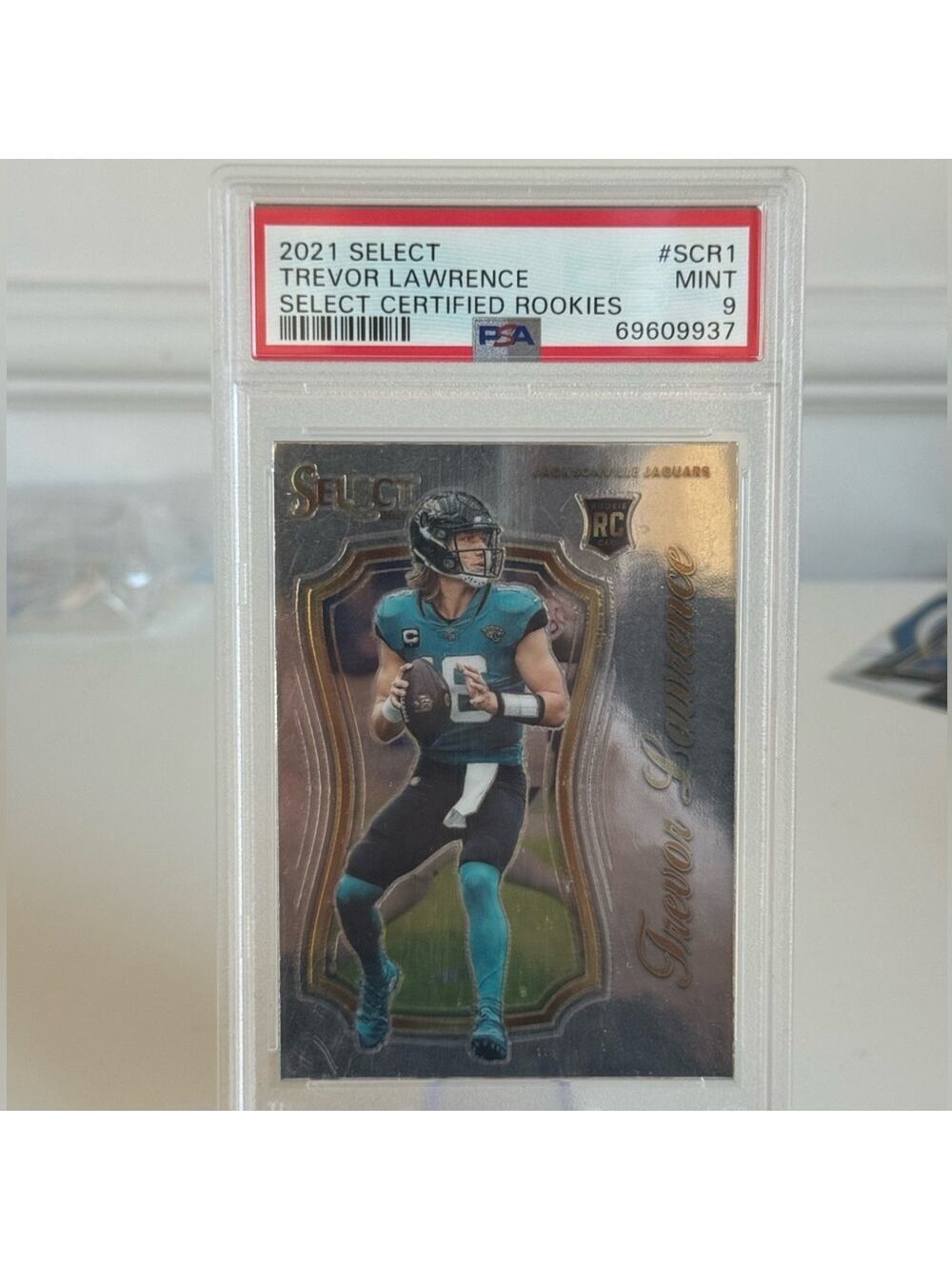2021 Trevor Lawrence Panini Select Certified Rookie Card. PSA 9